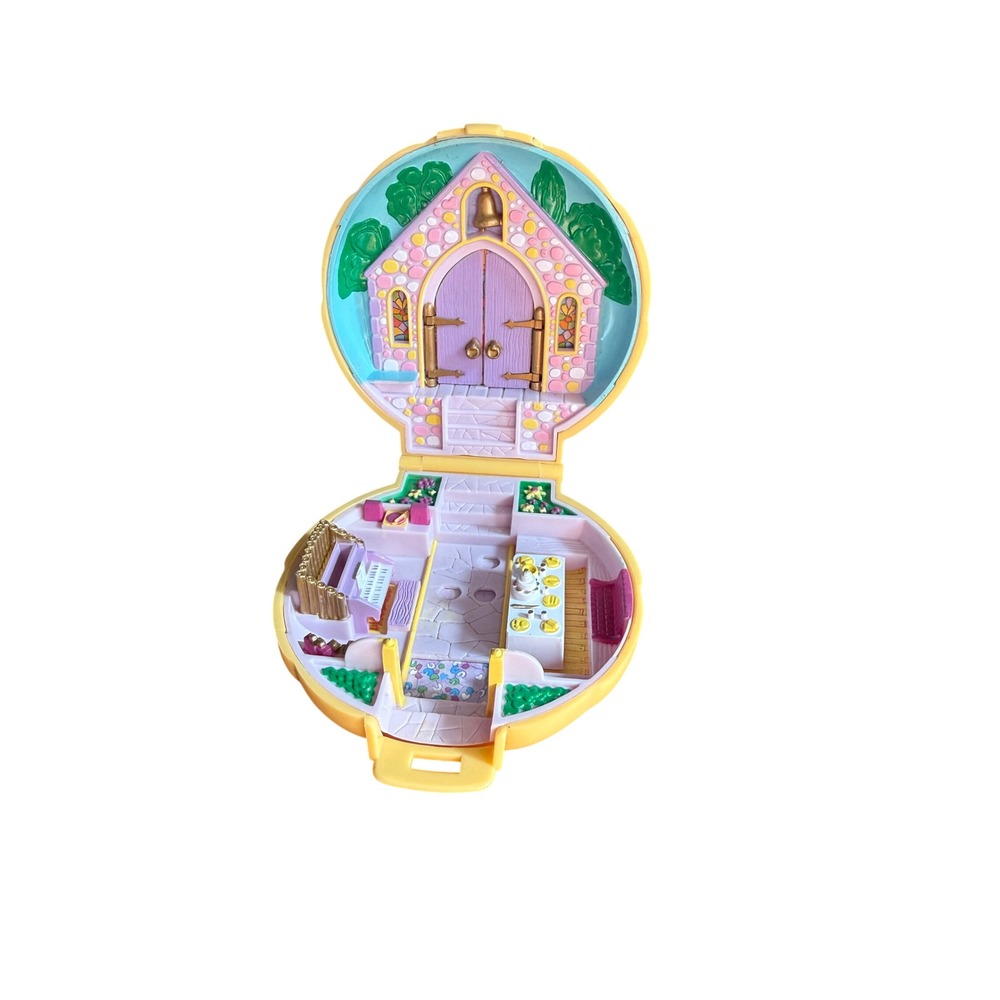 Vintage 1989 Polly Pocket Wedding Chapel Bluebird Yellow Shell Compact Toy